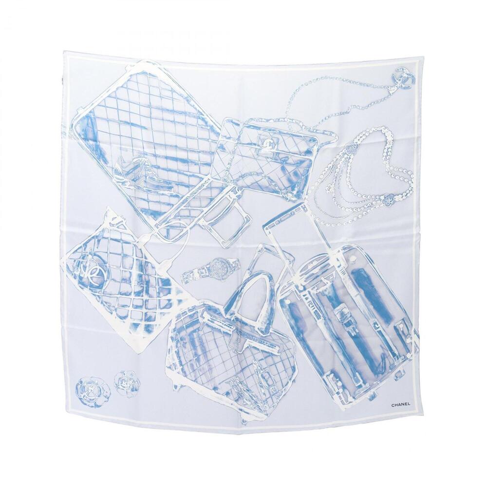 Chanel Coco Mark all-over print scarf/muffler, silk, women's, blue tones